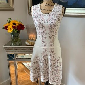 BCBGMaxAzria sweater dress white pink gray floral fall romantic XS 2 $200
